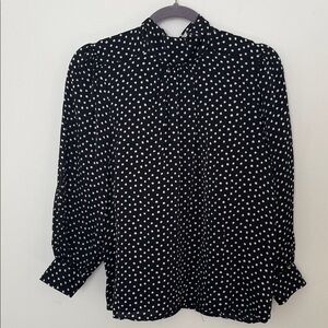 Zara Black Polka Dot Silky Mock Neck Women's Top XS